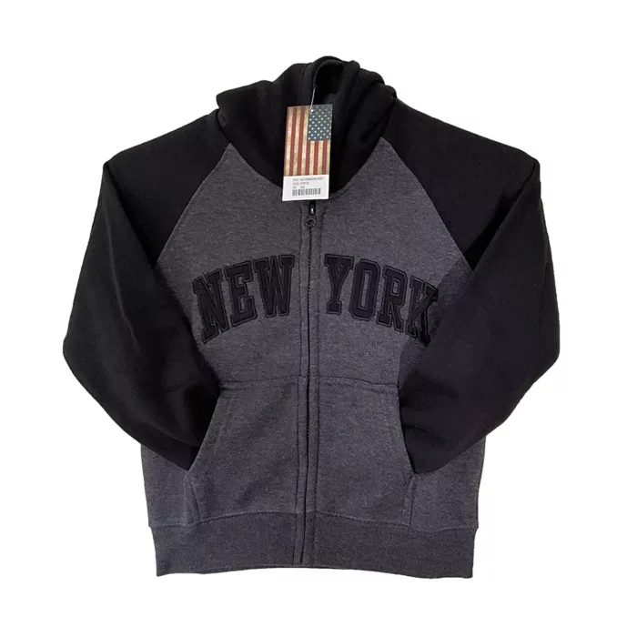 New York Logo Grey With Black Pullover Hoodie