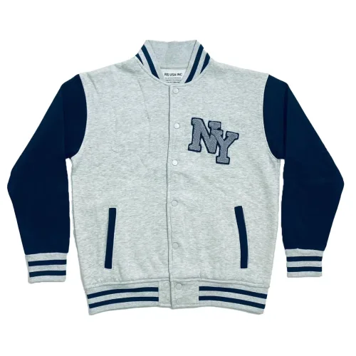 NY Varsity Jacket with Embroidered Patch Grey-Navy