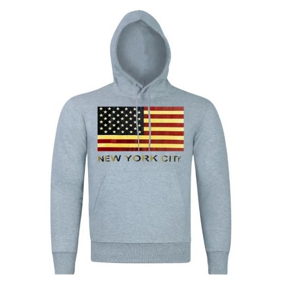 American Flag Pullover Hoodie Grey